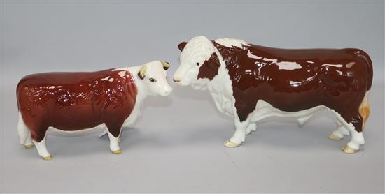 A Beswick Hereford bull 2549A and cow 1360, gloss